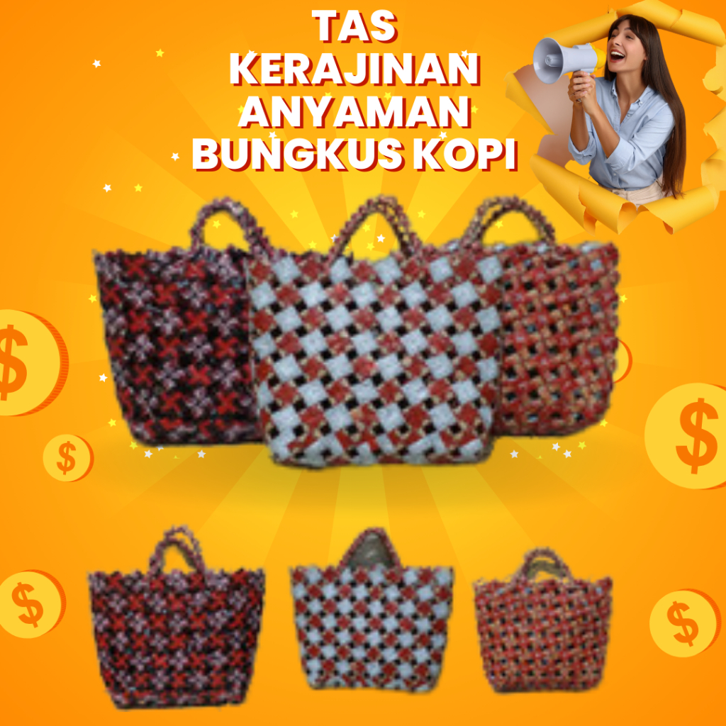 tas anyaman bungkus kemasan kopi tas wanita belanja pasar sayuran dan buah