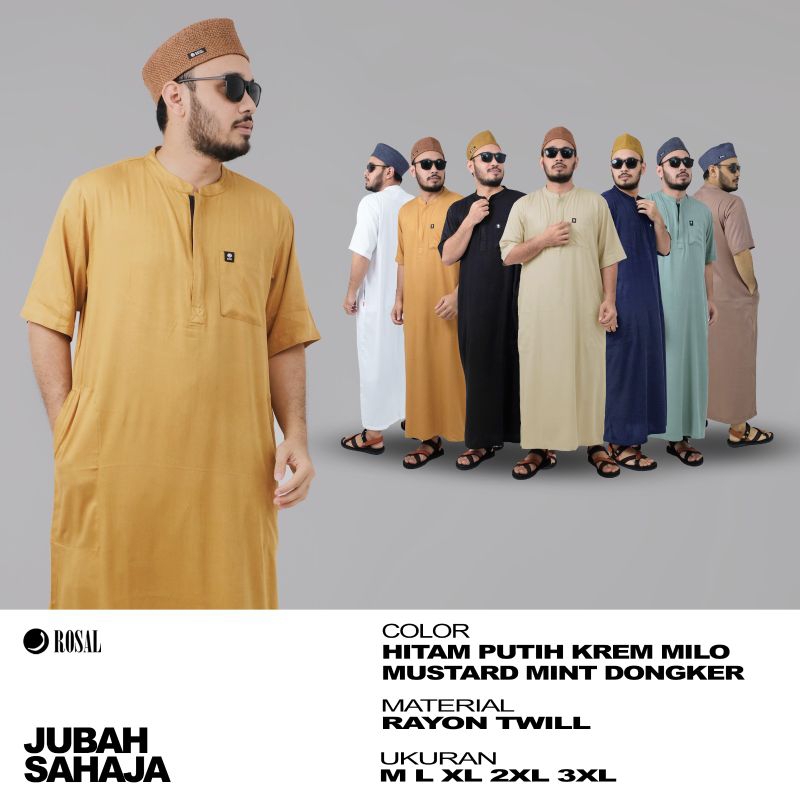 Jubah Pria Dewasa Gamis Pria ROSAL Jubah Sahaja Big Size M - XXXL Jubah Gamis Jumbo Putih Baju Gamis