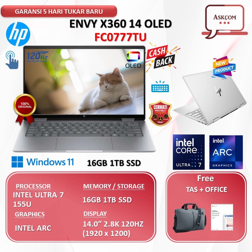 HP Envy X360 14 Oled Ultra 7 155U 16GB 1TB SSD W11 OHS21 14.0 2.8K 120HZ FC0777TU | FC0888TU