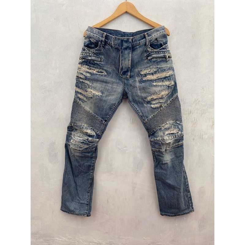 2 pcs celana denim BALMAIN moto biker 2nd 820k