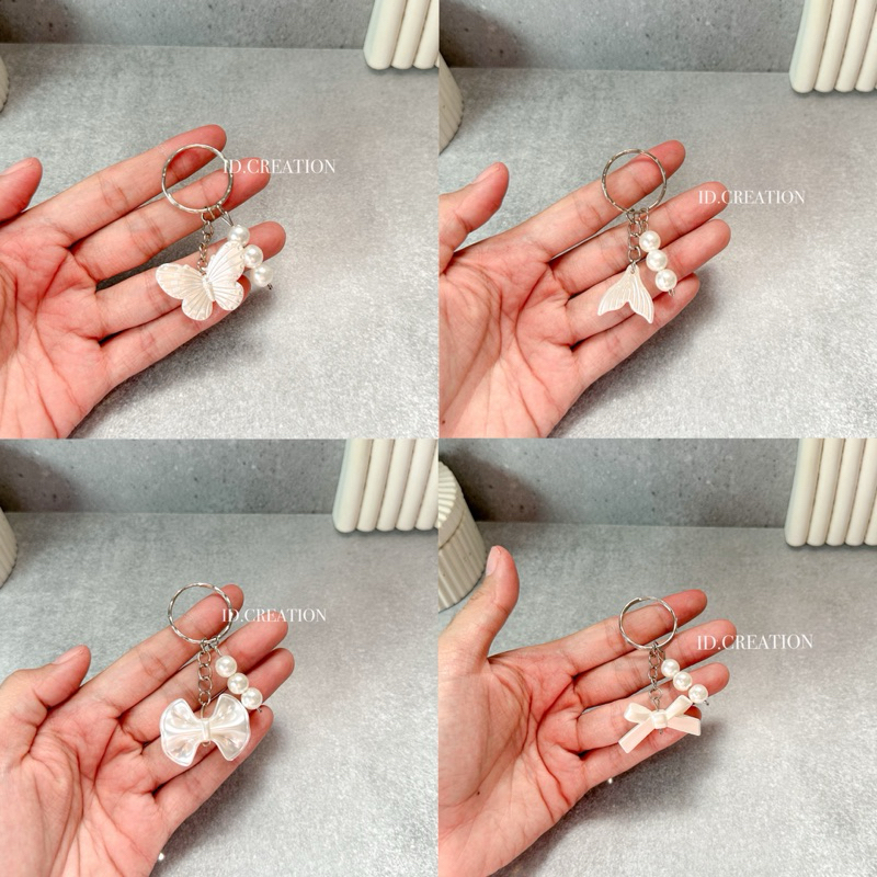 Gantungan Kunci Keychain Manik Mutiara Kupu Pita Beads Pearl Bag Charm