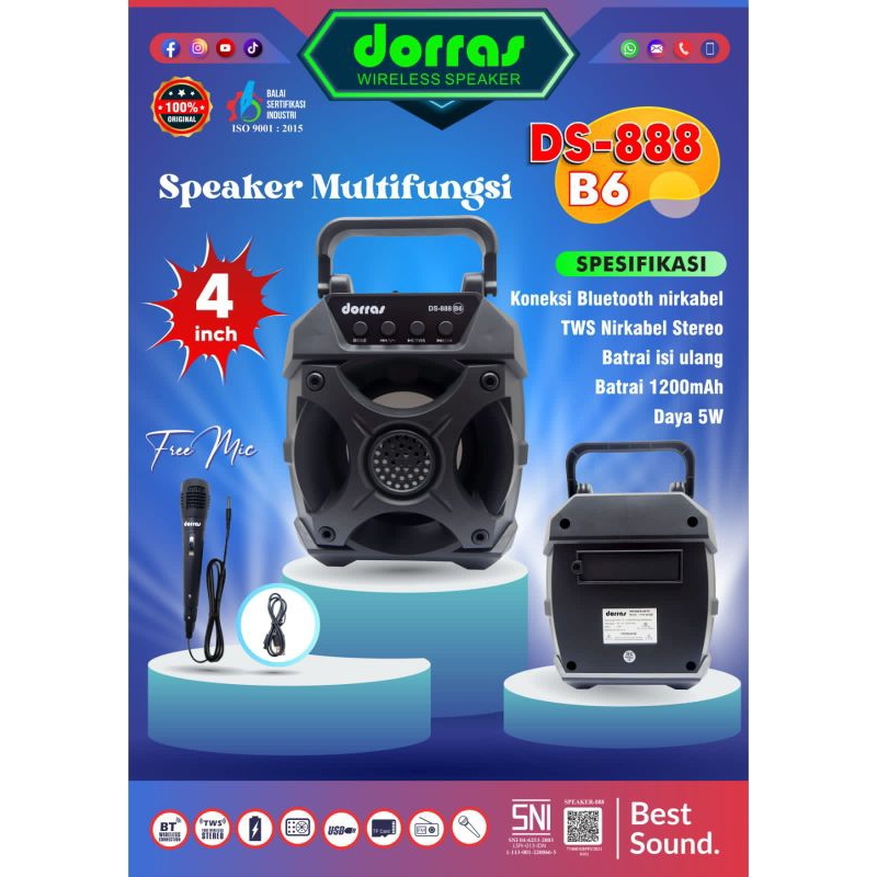 Speaker Dorras DS 888 B6/B5 Speaker Bluetooth Super Bass 4,5 inch Jin Long JL-1828 KIWI FREE USB & M
