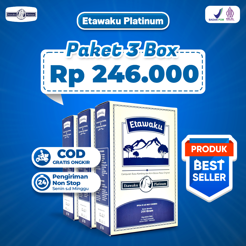 

Paket 3 Box Etawaku Platinum - Susu Kambing Etawa Murni Rendah Gula Atasi Sistem Masalah Pernafasan