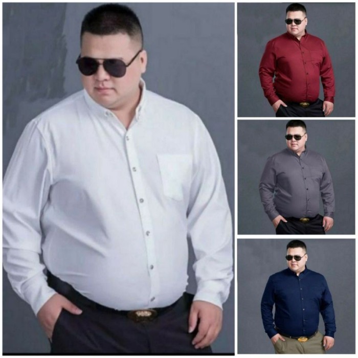 Kemeja Polos Jumbo Hem Formal Pria Lengan Panjang Baju Atasan Besar Big Size Elegan Trend