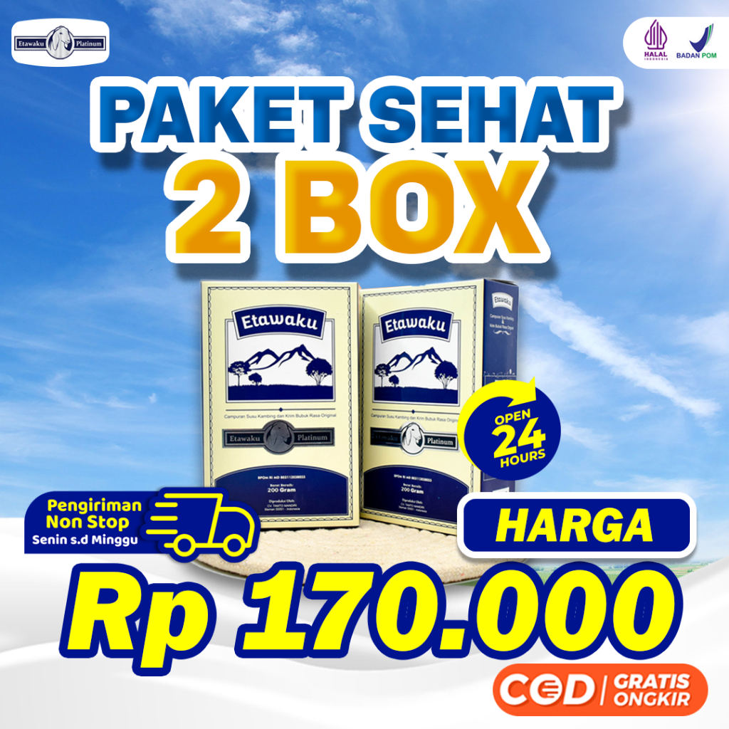 

Paket 2 Box Etawaku Platinum - Atasi Pernafasan dengan Susu Etawa, Susu Asma, Susu Batuk, Susu Tuberkulosis , Susu Nyeri Dada, Susu Sendi, Susu Asam Urat, Susu Kolesterol, Susu Pernapasan, Susu Pernafasan, Kebugaran dan Imunitas, Kepadatan Tulang