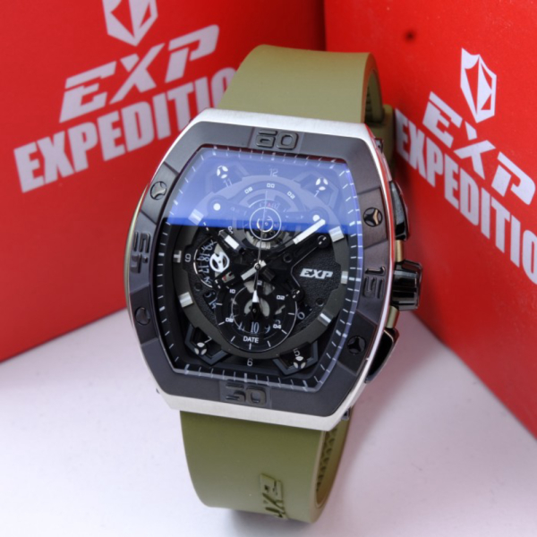 JAM TANGAN PRIA EXPEDITION EXP 6800 EXP6800 CHRONO RUBBER ORIGINAL. GARANSI RESMI 1 TAHUN - silver g
