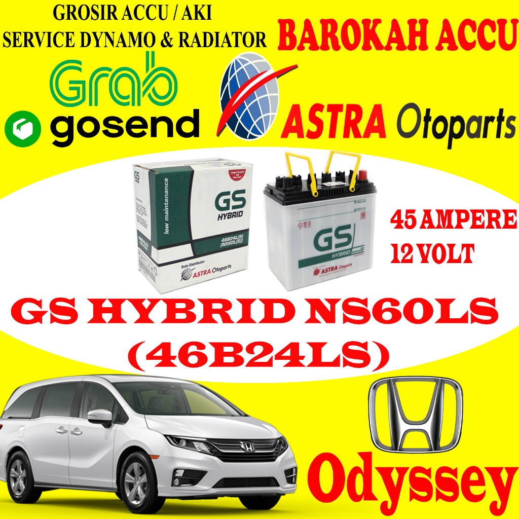 Aki Mobil Honda Odyssey GS Hybrid 46B24LS / NS60LS, 45AH