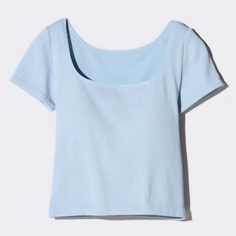 UNIQLO Ribbed Top Square Neck Kaos Atasan Crop BRA Rib Kerah Persegi Lengan Pendek