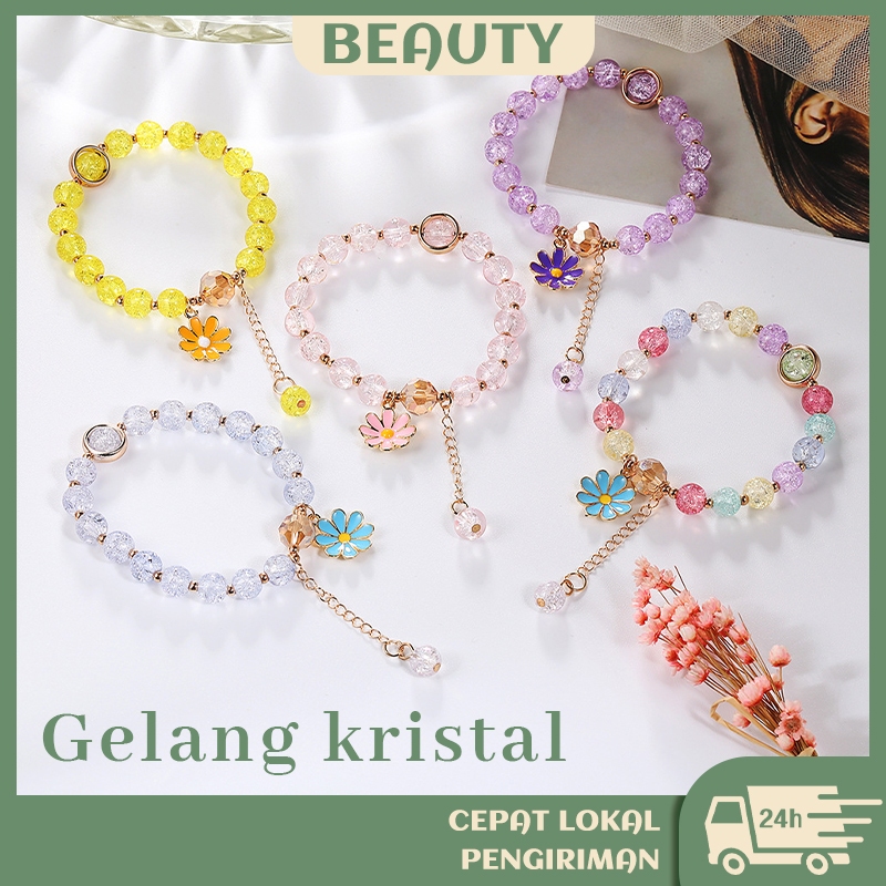 Gelang Kristal Manik-manik Korea Gaya Gelang Pelajar Bunga Matahari Perhiasan Wanita Aster Kecil Per