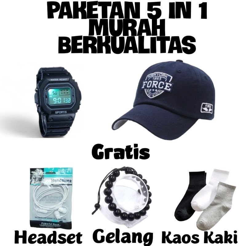 Paket keren  topi pria wanita cowok cewek bonus jam digital headset gelang kaoskaki termurah