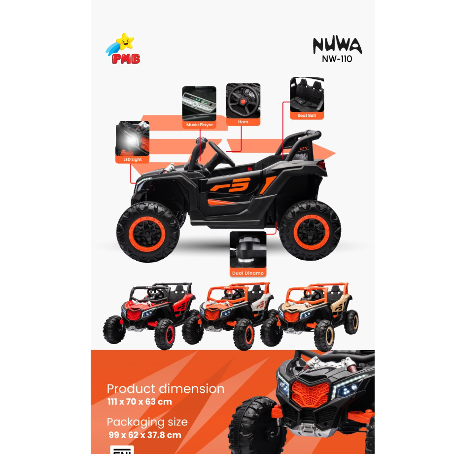 Mobil Aki PMB NUWA NW110 NW 110  Mobil Aki JEEP ANAK 2 dinamo Remote kontrol Mp3 player
