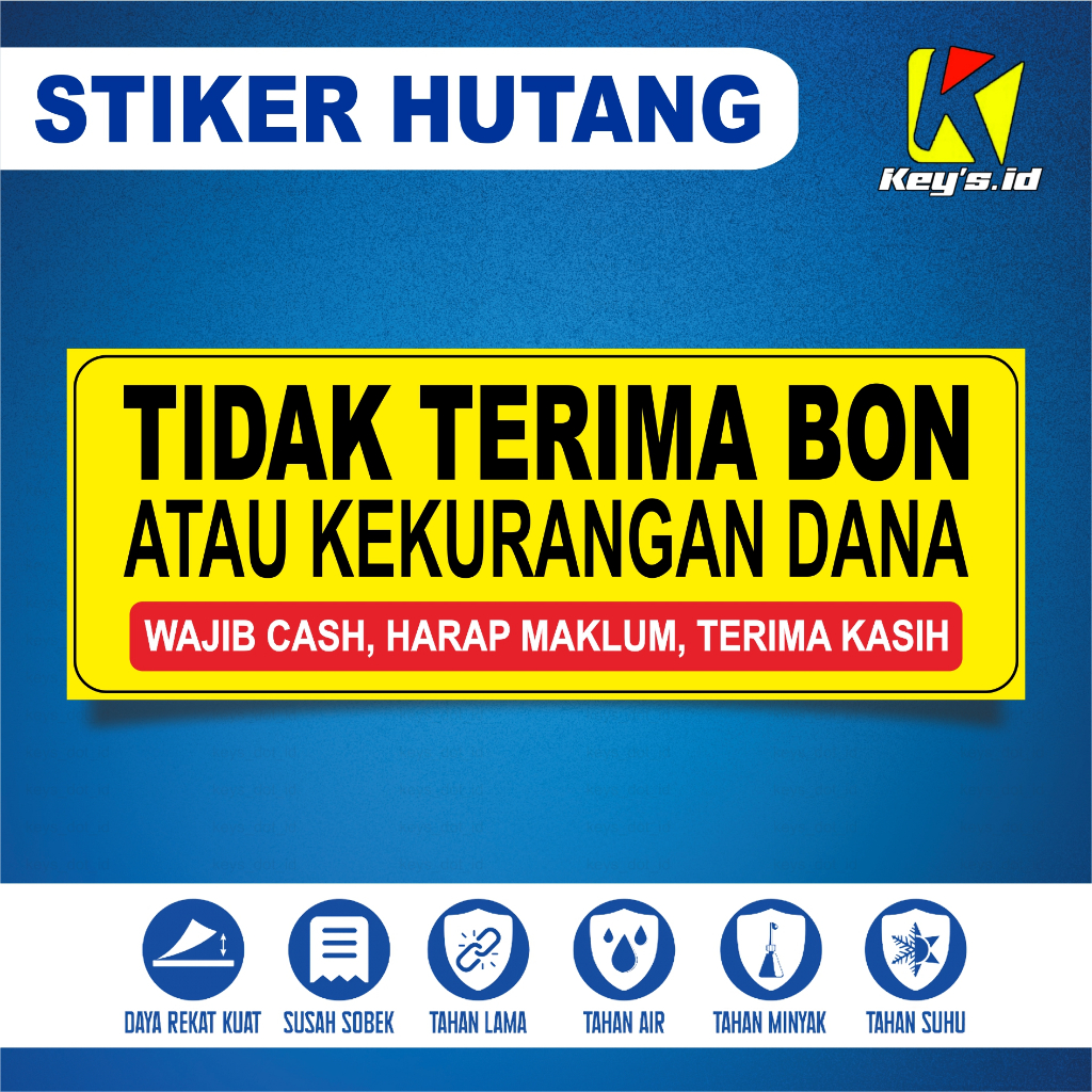 

STIKER TIDAK TERIMA BON, DILARANG NGUTANG, STICKER HUTANG BON, STIKER HIMBAUAN, STIKER PERINGATAN