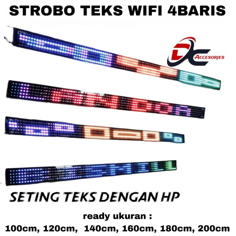 Strobo Teks 4Baris RGB full animasi Wifi 12v / 24v mobil / truk / bus ukuran 100cm 120cm 140cm 160cm