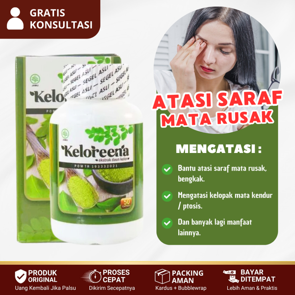 Obat Saraf Mata Rusak, Mata Ptosis / Kelopak Mata Kendur, Mata Kedutan - KELOREENA