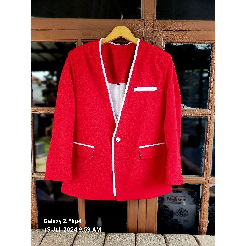 Blazer Wanita Merah Putih Korean Style