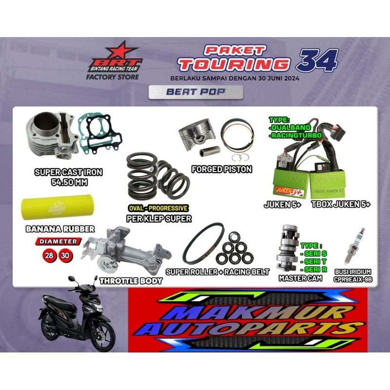 PAKET BEAT POP BEAT STREET BRT TOURING 34 BORE UP 128CC (BINTANG RACING TEAM BRT)