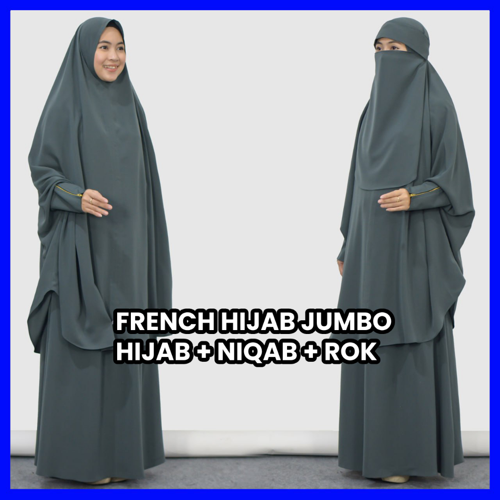 Set French Hijab ( Khimar Jumbo + Rok + Niqab Bandana ) / French Hijab by Hijab Hayuri