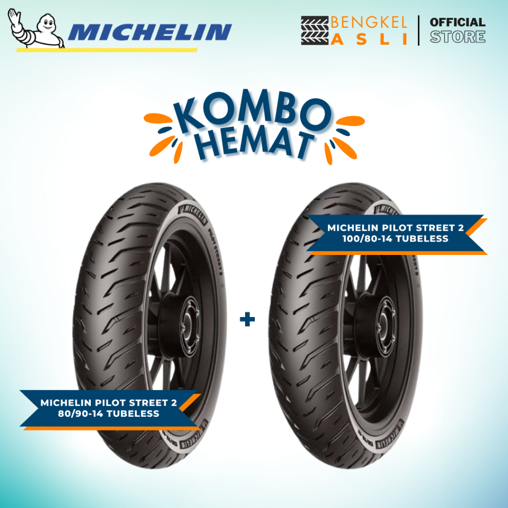 (KOMBO HEMAT 2 BAN TUBELESS) Ban Motor MICHELIN PILOT STREET 2 Ring 14 80/90-14 + Ban Motor MICHELIN