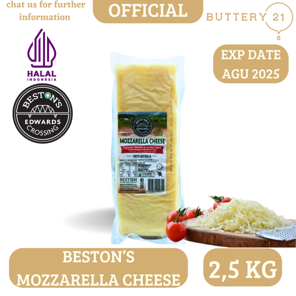 

BESTONS EDWARDS CROSSING MOZZARELLA CHEESE 2,5 KG/1 KG/500 GR/KEJU MOZZARELLA CHEESE