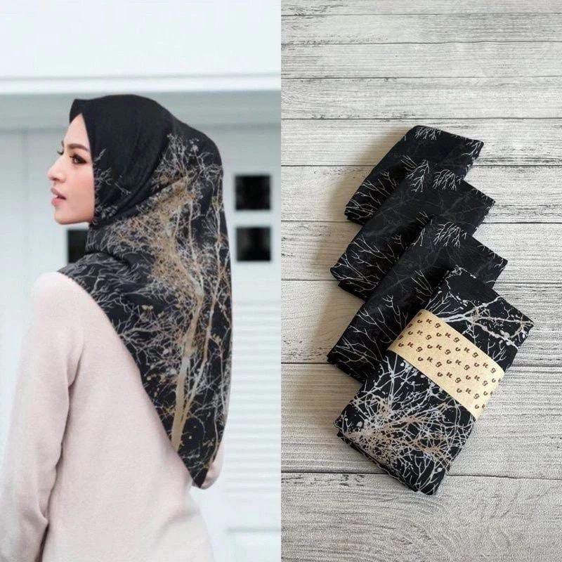 KERUDUNG SEGI EMPAT HIJAB JILBAB MOTIF RANTING HITAM