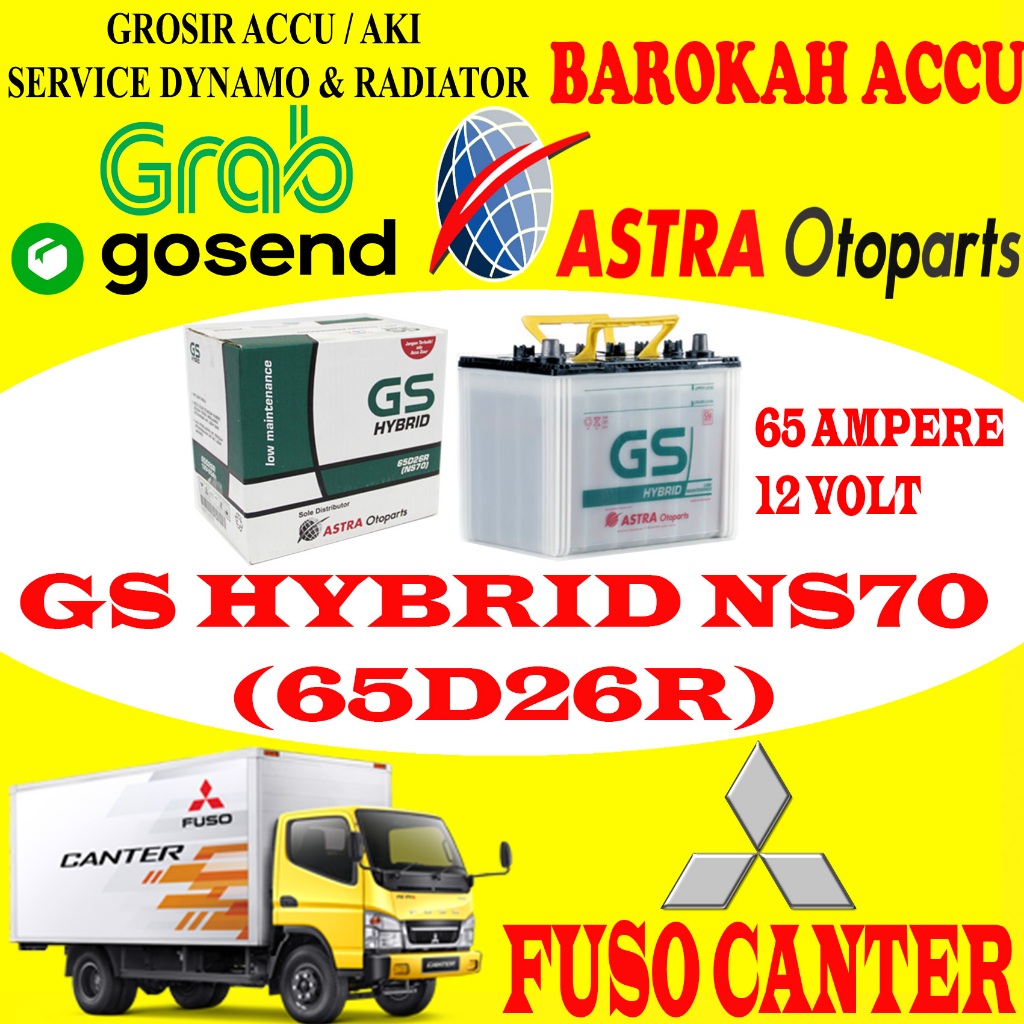 AKI MOBIL MITSUBISHI FUSO CANTER GS HYBRID NS70 / 65D26R , 65 AH ASTRA OTOPARTS