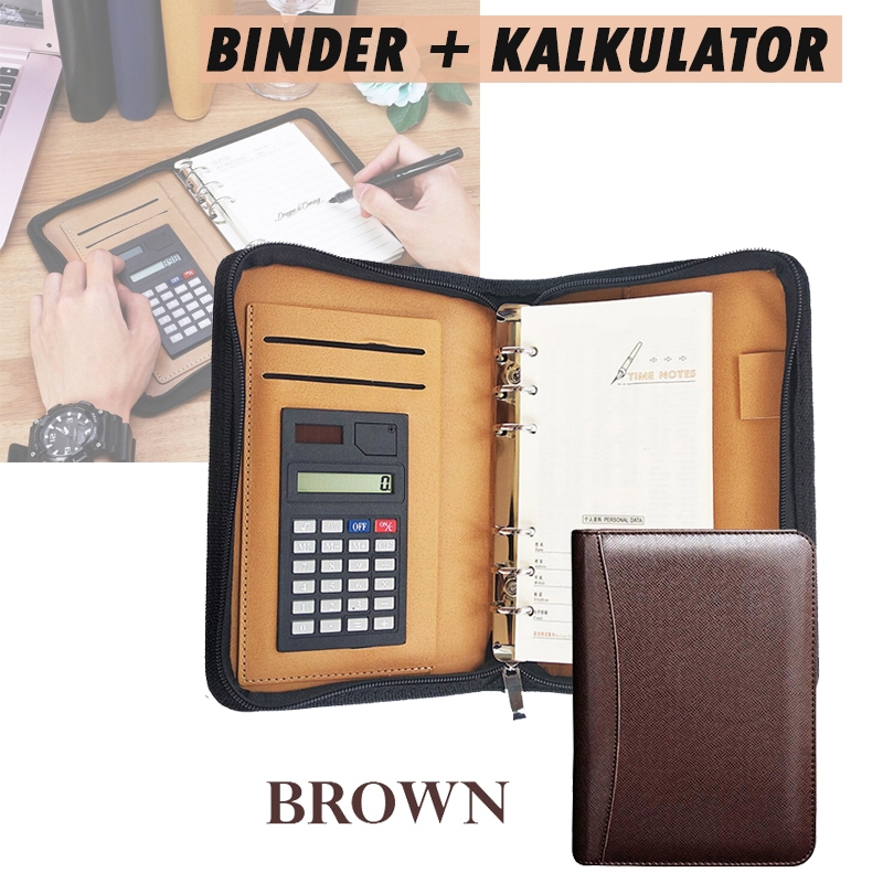 

Buku Catatan Binder Note Cover Kulit with Kalkulator Note Book Calculator Agenda Jurnal