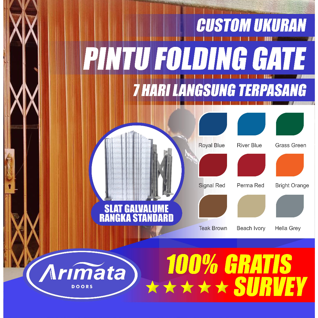 Folding Gate Premium - Bahan Galvalum - Rangka Super Kuat