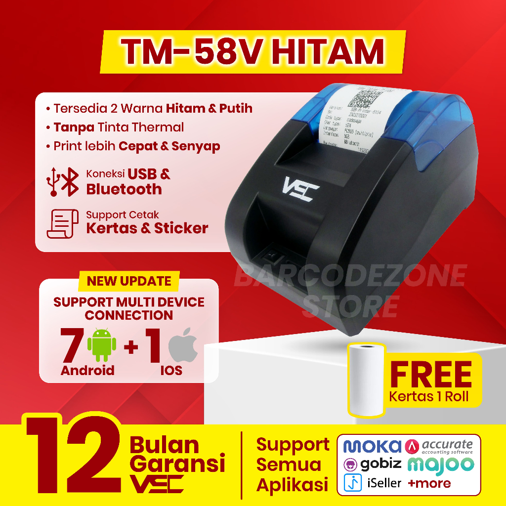 Mini Printer Thermal Bluetooth VSC TM-58V 58mm RPP02 - Printer Kasir Printer Alamat Printer Struk -