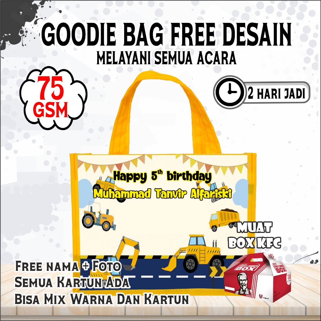 

GOODIE BAG BERGAMBAR ALAT BERAT/MURAH DAN NGGAK RIBET/SOVENIR ULTAH/FREE DESAIN