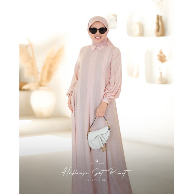 haflaiza set print(dress & scarf) by shararea