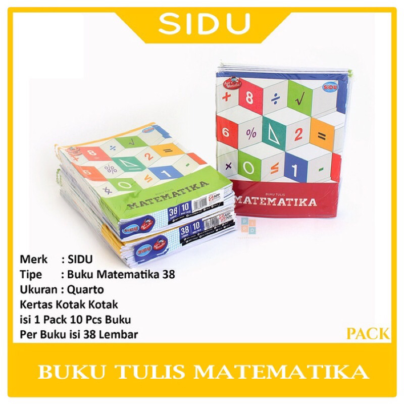 

BUKU TULIS SIDU KOTAK KECIL/MATEMATIKA ISI 38 LBR (1PCK 10 BUKU)