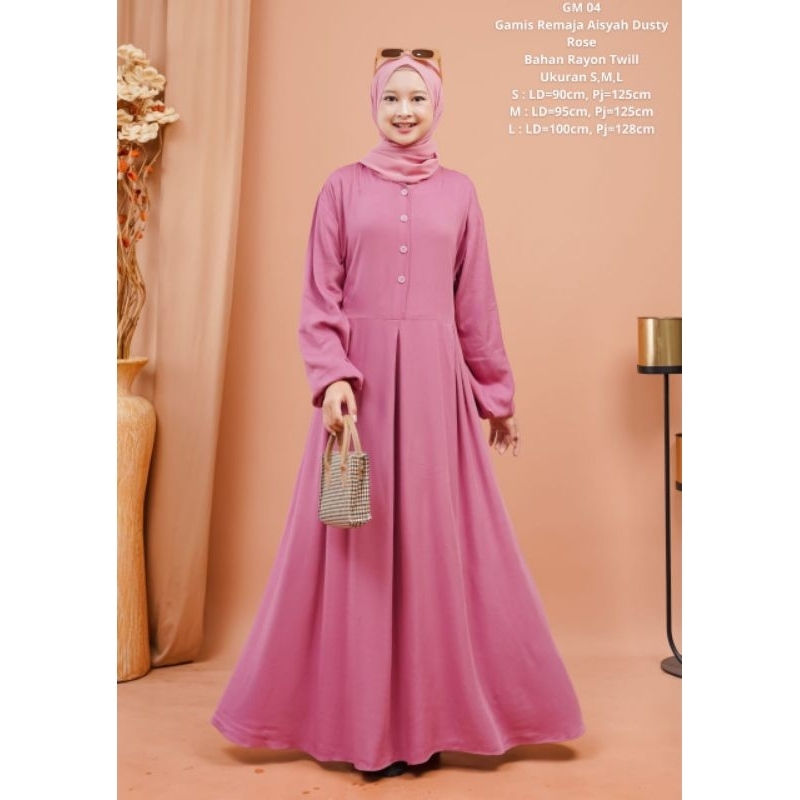Gamis rayon twill remaja Aisyah Dusty Rose