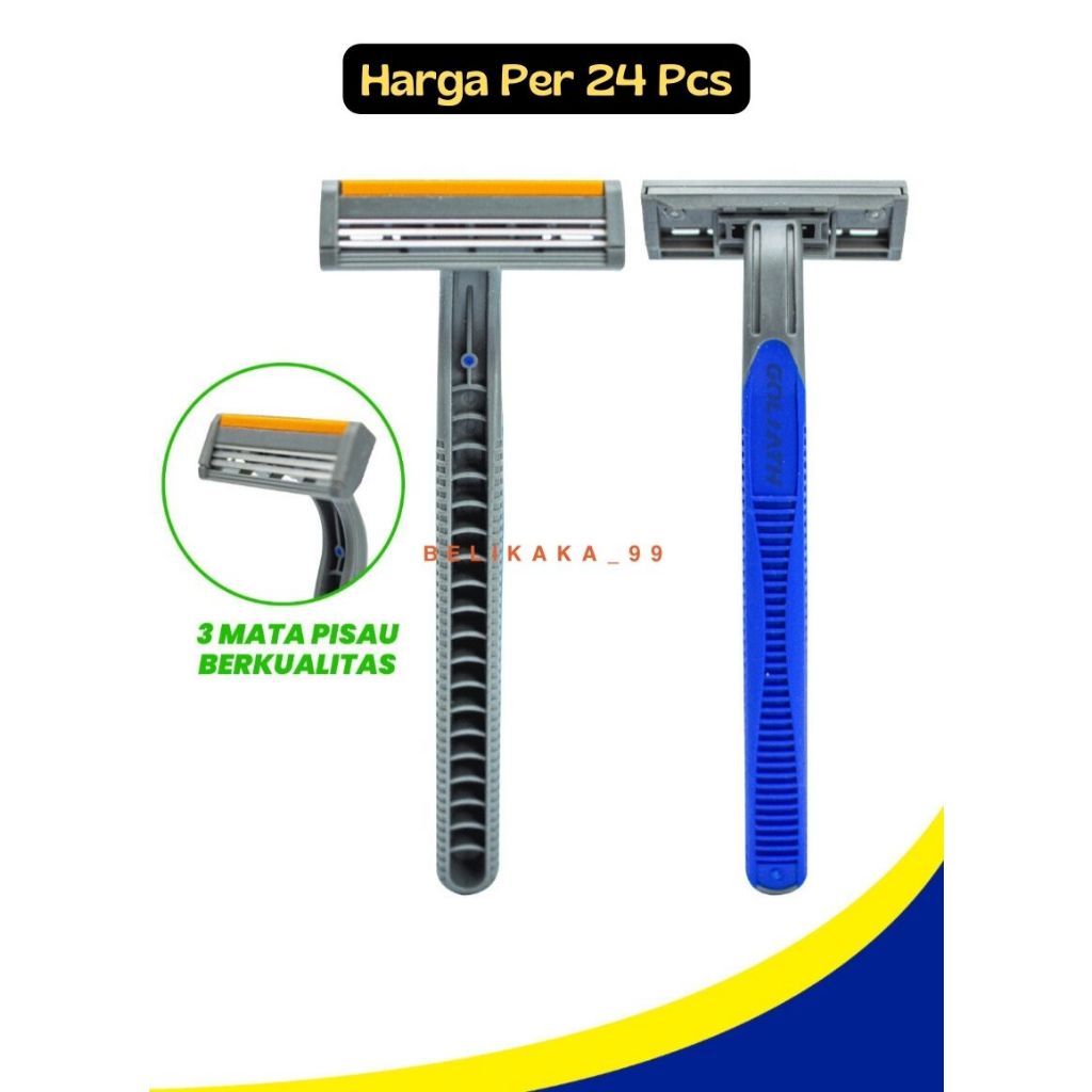 (24 PCS) ALAT PISAU CUKUR JENGGOT KUMIS BIRU 3 MATA PISAU MEREK VOXY GOLIATH ULTIMAX 3