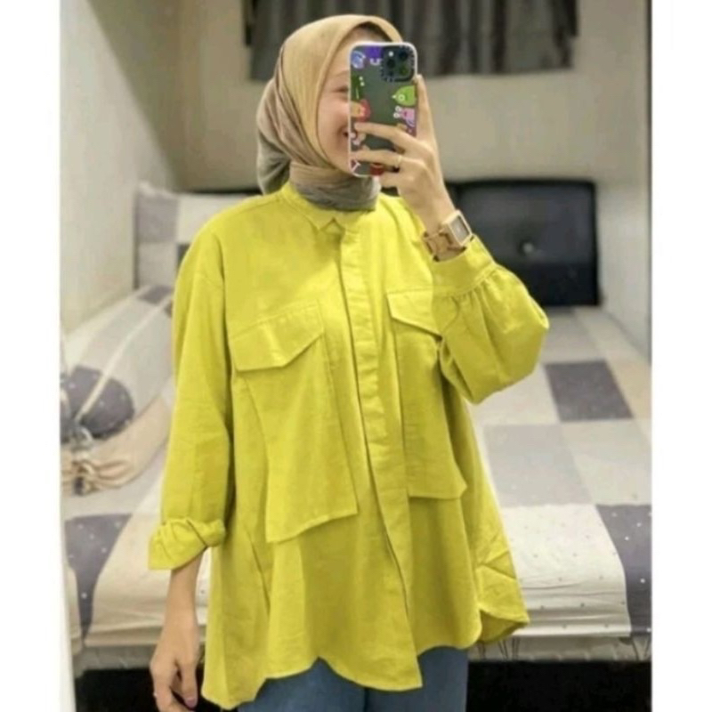 KEMEJA JEZLYN POCKET DUA SAKU ATASAN WANITA FORMAL RAYON KEKINIAN