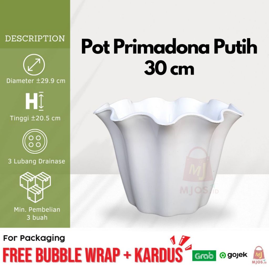 Pot bunga tanaman plastik Shallom Primadona bentuk bunga bahan tebal warna Putih / White 30 cm
