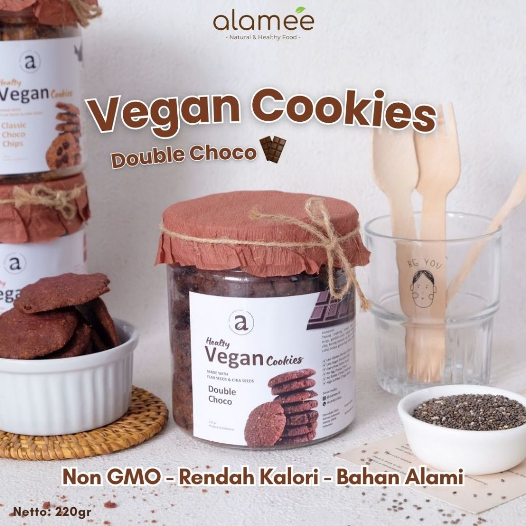 

ALAMEE Cookies Cokelat - Double Choco Kue Kering Cemilan Diet Snack Sehat Chips Less Sugar 220gr