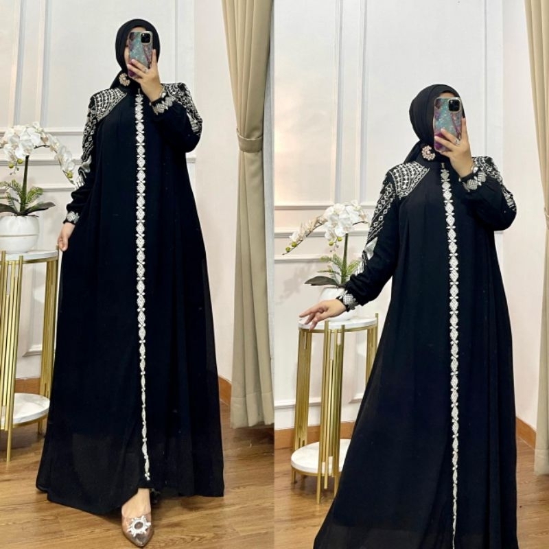 Nura Collection Official - Nuriel Shop - Bordir Hilwa - Baju Gamis Wanita Model Terbaru Bahan Ceruty