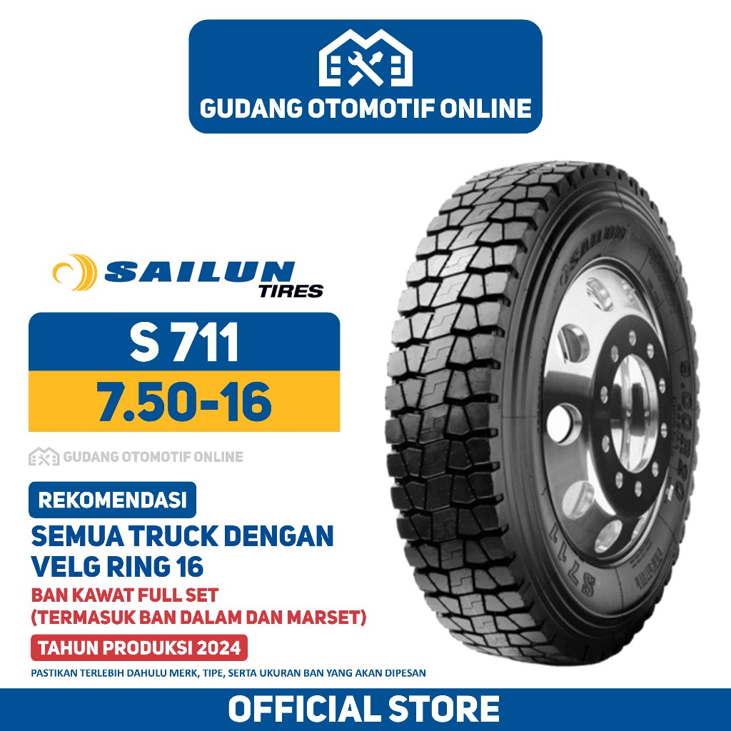 BAN TRUK BAN SAILUN S711 750 16 - BAN TRUCK TRUK 7.50 16 75016 - BAN KAWAT SAILUN RING 16