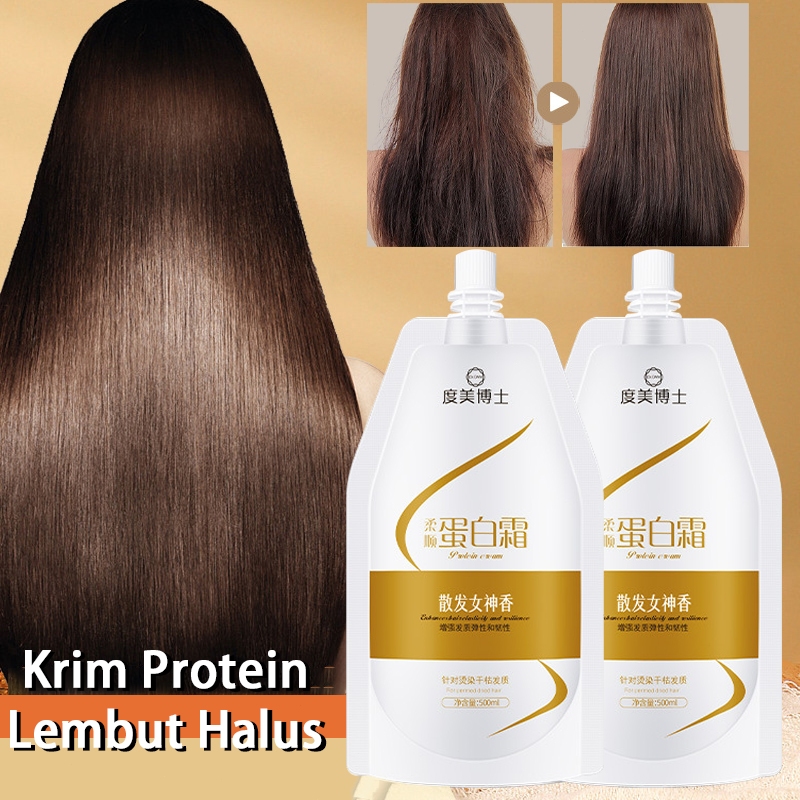 Krim Protein Rambut Lembut 500ML Memperbaiki Rambut Rusak Smoothing frizz Meningkatkan Rambut