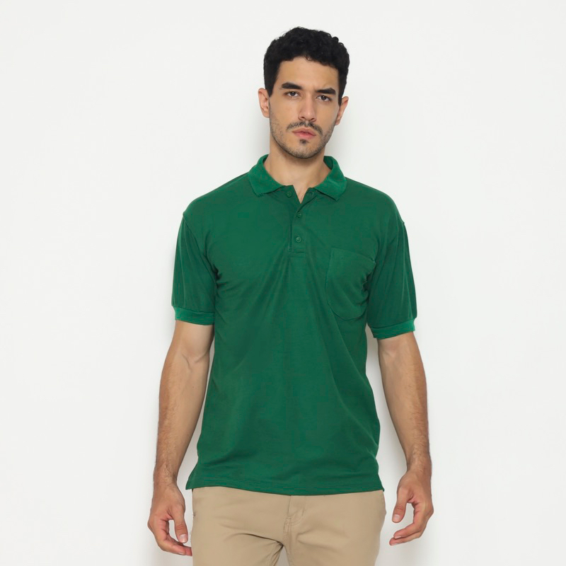 KAOS POLO SHIRT - HIJAU BOTOL - KERAH - SAKU