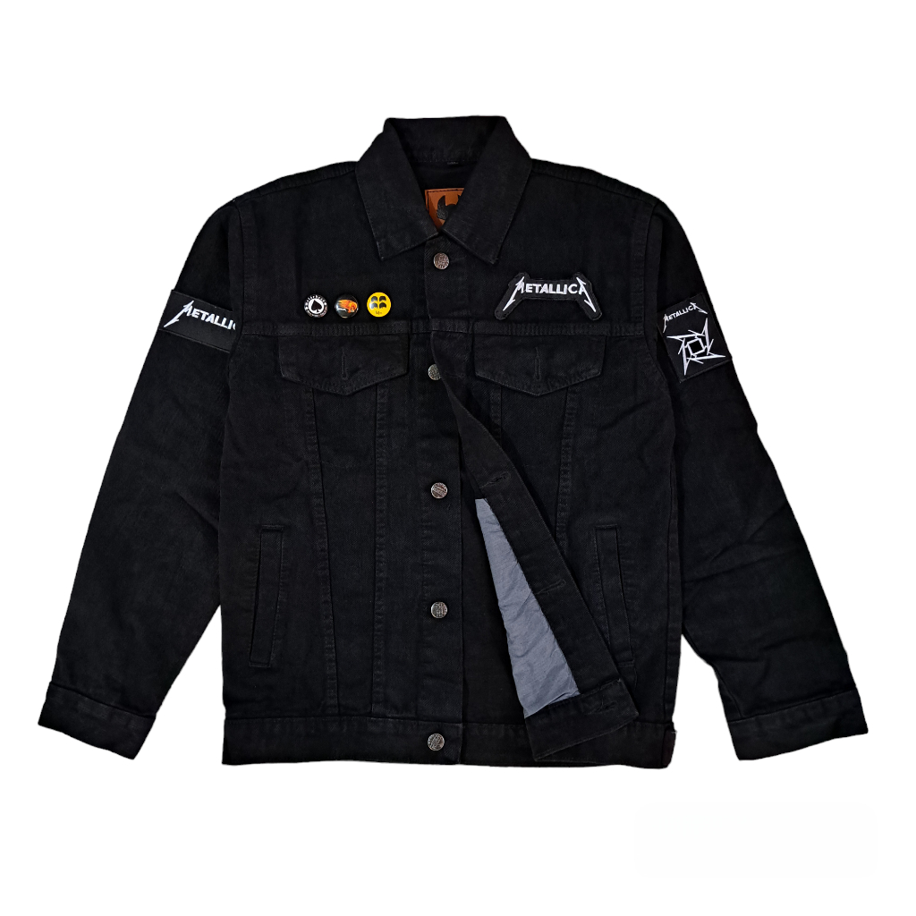 COKERS STORE - Jaket Jeans Denim Pria Bordir Emblem + Pin - VINTAGE METALLICA HITAM