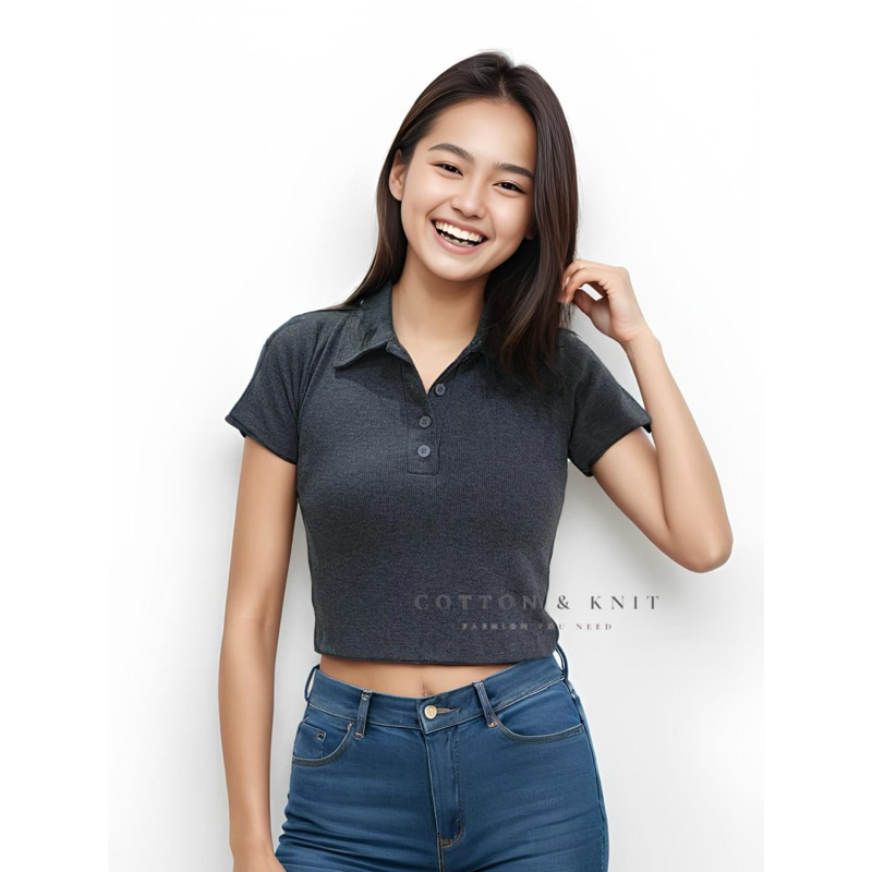 Chob545 Misty Atasan Wanita Rajut Blouse Wanita Lengan Pendek Baju Wanita Berkerah Baju cewek Baju K