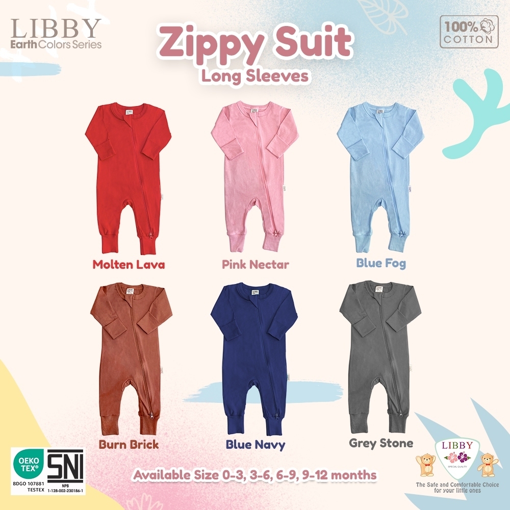 LIBBY Sleepsuit Zipper Baju Tidur Bayi Laki-laki Perempuan Lengan Panjang Lesleting 0-1 tahun