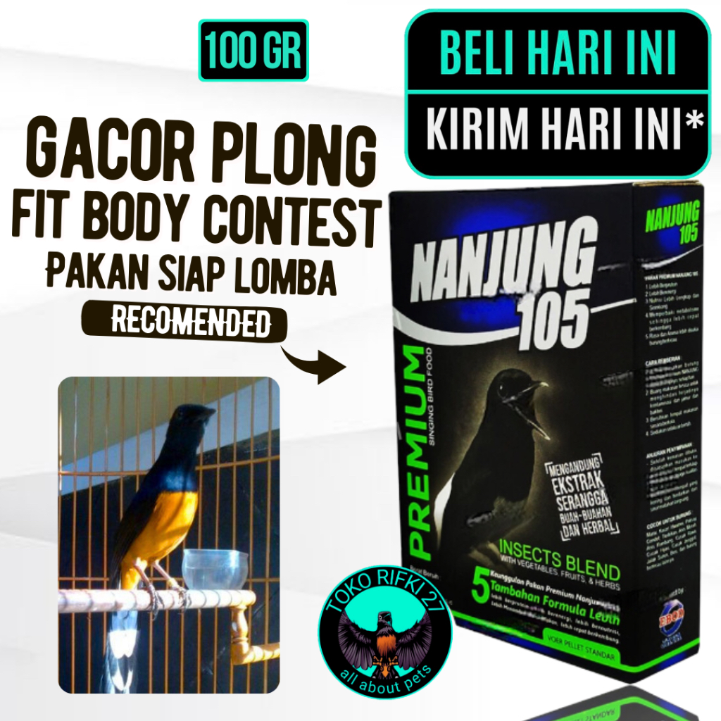 ￼NANJUNG 105 PREMIUM VOER PELLET EBOD JAYA PUR PELET PAKAN MAKANAN BURUNG MURAI KACER 100 GRAM NJG10