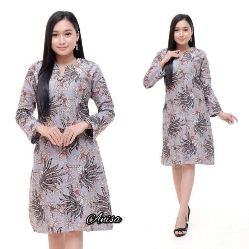 BAJU TUNIK BATIK WANITA ATASAN TUNIK BATIK PEREMPUAN BATIK TUNIK ELEGAN KEKINIAN OUTFIT PAKEAN TUNIK