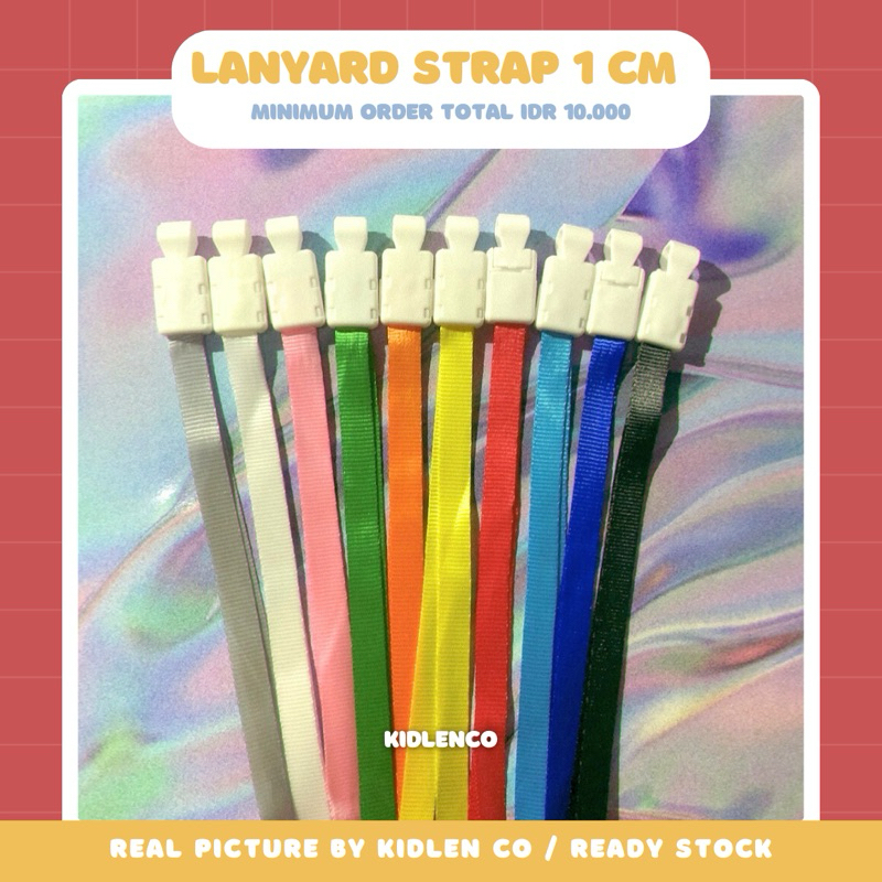 

tali lanyard holder 1 cm ♡ hitam putih abu merah pink kuning orange hijau biru ♡ id card pastel