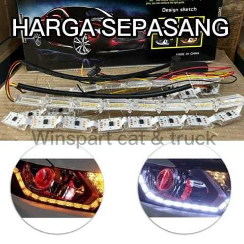 Lampu LED ALIS Crystal Tear 2 Mode DRL Mobil Motor Sein Jalan Running 16 Mata 60CM 60 CM Sen Running