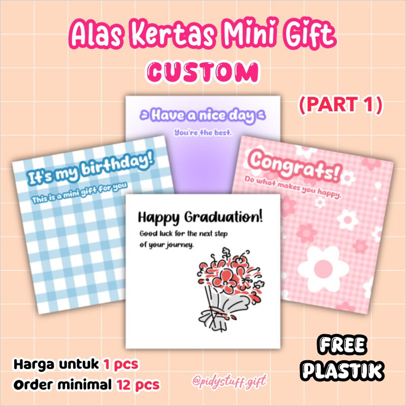 

ALAS KERTAS MINI GIFT CUSTOM [PART1], Alas Packaging, Alas Kado Mini, Kartu Ucapan || Hampers, Hadiah Wisuda, Selamat Ulang Tahun, Semangat UAS, Terima Kasih. Hadiah buat Sahabat, Pacar, Teman, Teman Sekelas, Teman Kantor. Kertas Jualan