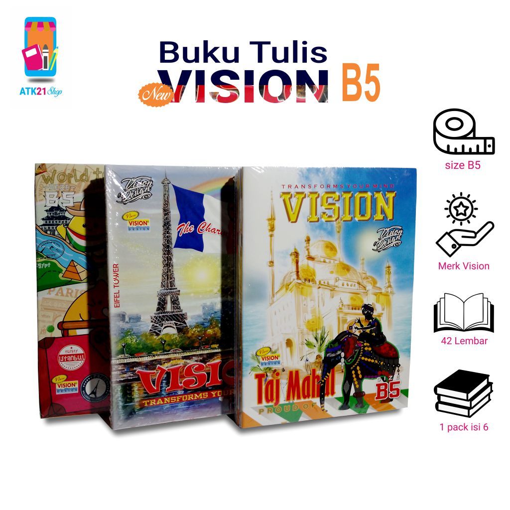 

Buku Tulis Sekolah dan Kuliah VISION Ukuran B5 42 Lembar Pack Isi 6pcs | Buku tulis Vision Isi 42