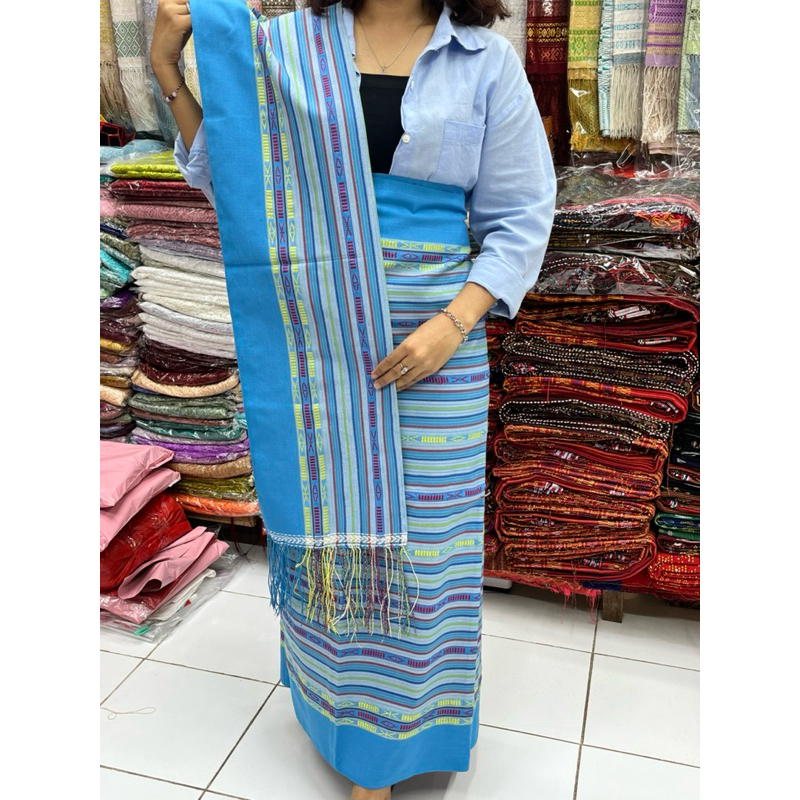 Songket motif Mangiring Bahan Katun Lembut Warna Biru Muda